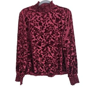 Velvet Burnout Floral Mock Neck Long Sleeve Womens‎ Blouse Size 0X Regency 90s